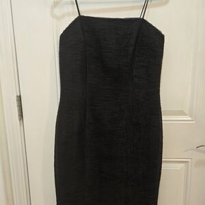 Classic Strapless Black Textured Sheath Dress